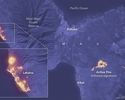 map of Maui, showing active fire