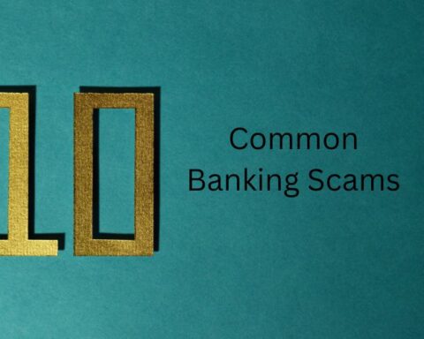 Gold colored number 10 with words Common Banking Scams