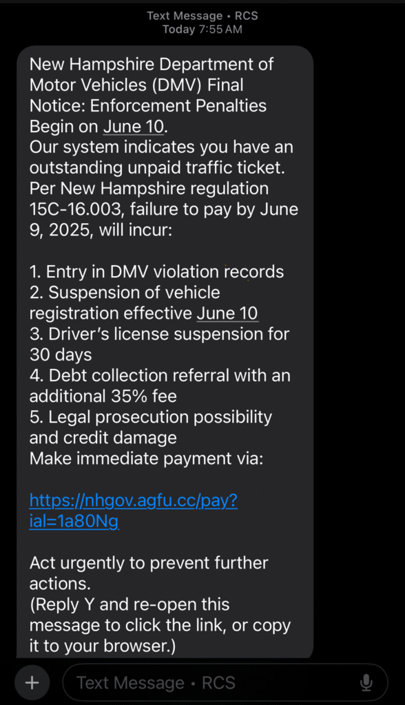 Example of scam text